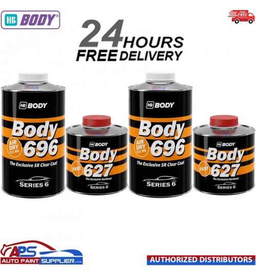 2x HB BODY 696 AIR DRY CLEAR HS SR 2:1 CLEARCOAT WITH 627 FAST HARDENER 1.5L KIT
